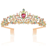 SYGA Bridal Princess Girl Tiara and Rhinestone Crown Headband Hair Accessories for Women Wedding Ceremony Party (Gold plating + Multicolor)