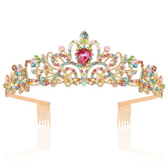 SYGA Bridal Princess Girl Tiara and Rhinestone Crown Headband Hair Accessories for Women Wedding Ceremony Party (Gold plating + Multicolor)