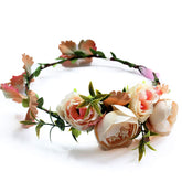 SYGA Women One Side Rose Floral Crown Hair Wreath Leave Flower Tiara Headband with Adjustable Ribbon