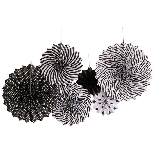 SYGA 6 Pieces of Paper Flower Fan Decoration Background Wall DIY Paper Fan Flower Ball Set(Black)
