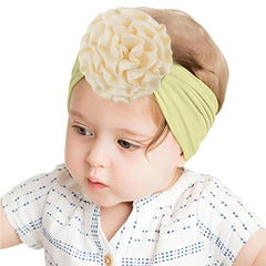 SYGA PACK OF 3 Baby Headbands Soft Nylon Fancy Flower Strechable Hairbands Newborn Infant Toddlers Kids 0-3 Year (Red-White-Yellow)