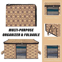 Kuber Industries Non-Woven Underbed Storage Bag | Clothes Storage Organizer | Blanket Cover With Clear Window | Zipper Closure & Handle Cloth Organizer | Check-Design | Large | Pack Of 4 | Cream