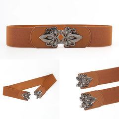 SYGA Women Cinch Belt, PU Leather Stretchy Waist Belt with Emblem Metal Buckle, Retro Style - Camel((Fits Waist Size 25-35)