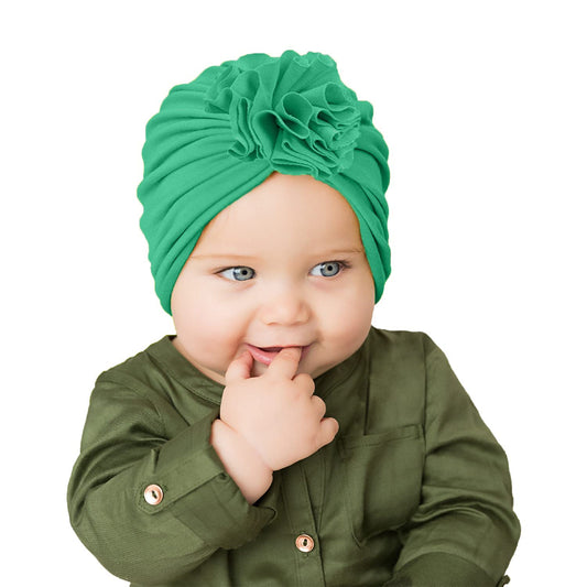 SYGA Baby Cap Naylon Cotton Flower Turban Hat Soft,Stretchable for Baby Cap 0-3 Years DarkGreen