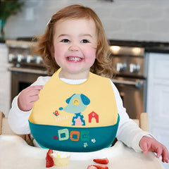 MOMISY Baby Bib For Newborn Waterproof Silicone Apron Wipeable Stain Resistant With pocket For 6 months and up (1, YellowDog)