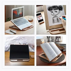 Artistic Gifts Handcrafted Wooden Laptop Stand for Desk with Adjustable Height, Foldable Riser for Laptop, Compatible for for iPad MacBook Pro Notebook HP Dell Devices Up to 15.6 inches (Walnut)