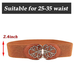 SYGA Women's Leather Belt, PU Leather Stretchy Waist Belt with Floral Metal Buckle, Retro Style - Black