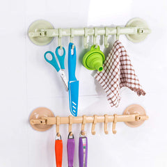 SYGA Strong Suction Cup Lock Button Type Kitchen Bathroom Hanging 6 Hooks for Wall Corner Mounted Hanger Holder Household Supplies_Green