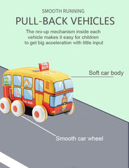 SYGA Large Size 4 Pcs Square and Triangle Shaped 6 Wheels Pullback Cloth Car