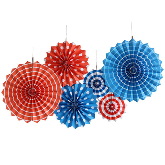 SYGA 6 Pieces of Paper Flower Fan Decoration Background Wall DIY Paper Fan Flower Ball Set(Red and Blue)