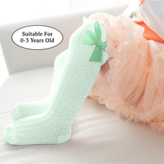 SYGA Baby Girls Mesh Nylon Bow Socks Suitable for Ages 0-3 Years(White)