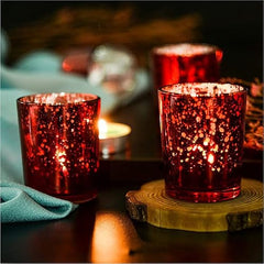 The Purple Tree Rose Gold Mercury Votive Tealight Candle Holders for Diwali and Christmas (Pack of 6) - Corporate Gifts, Home Decor, Decoration - Glass