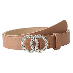 SYGA PU Leather Belt Rhinestone Waist Round Buckle Belt - Beige