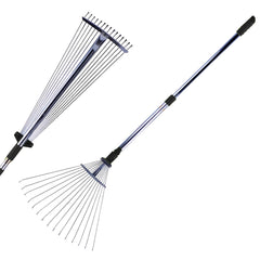 STANSY Adjustable Garden Leaf Rake, Telescopic Metal Handle 31-64 Inch, Heavy-Duty Lawn Yard Rake for Grass Clippings, Garden Debris, Outdoor Cleaning