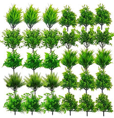 Dekorly Artificial Plastic Mix Green Grass Fake Outdoors Plant Bushes Decor Faux Greenery Shrubs For Outdoor And Indoor, Artificial Shrubs Stems | Height- 7 Inches (Multi-16)