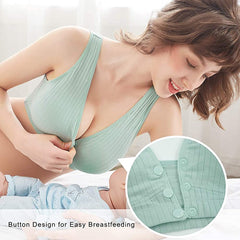 Momisy Women's Cotton Lightly Padded Wire Free Maternity Bra Green