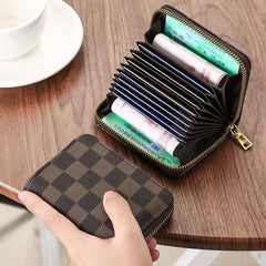 SYGA New Chex Design Card Bag Fashion Multi-Card Business Card Bag Zipper Coin Purse Card Holder Supports(CHEX-Brown-Style-1)