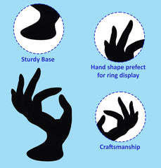SYGA Hand Shape Ring Holder Jewelry Display Polyresin Mannequin Shaped Jewelry Stand Bracelet Holder for Home, Retail Stores, Jewelry Retailers - Glossy Black Velvet