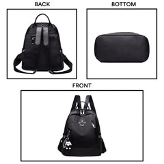 SYGA Women's Oxford Cloth Backpack Casual College Style with Cute Key Chain Student School Bag (Black)