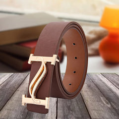 SYGA Men's Leather Belt Stylist Belt Casual Pants Belt Double 7 Number Buckle Belt Men (Black)
