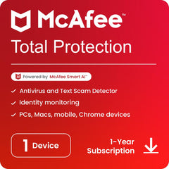 McAfee Total Protection 2025 | 1 Device, 1 Year | Antivirus Internet Security Software | Scam Protection & Identity Monitoring Included | PC/Mac/Android/iOS | Email Delivery