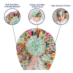 SYGA Baby Turban Hat, Toddler Beanie Cap Infant Hat 6 Month-4 Years Cotton Floral Baby Cap Headwear Unisex with Big Flower Soft Cute Hat, Light Green Floral