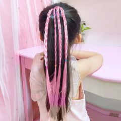 SYGA Cute Girl Colorful Wig Hair Rope Princess Twisted Braid Elastic Hairband Ponytail Headdress Fashionable Children's Hair Accessories(Gradient Pink Gold)