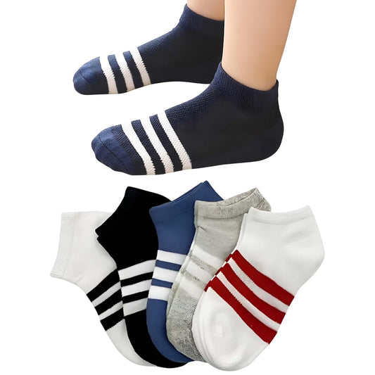 MOMISY 5 Pairs Baby Girl Boys Toddlers Infant Ankle Stretch Tube Socks (3Striped, 9 Years-12 Years)