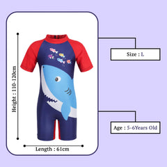 SYGA Children's Swimsuit Short Sleeve Big Red Shark-L Size Perfect for Kids Age 5-6 Years Old (Red)
