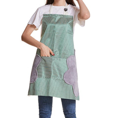 MOMISY Kitchen Cooking Apron with Pocket and 2 Stitched Towels Waterproof Adjustable Durable Stripe Kitchen Women Men Apron with Pockets Bib (Striped Green)