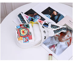 SYGA Celebrity Cartoon Canvas Small Bag Girl Children's Bag Shoulder Messenger Bag Chest Bag(White)