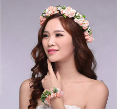 SYGA Women Rose Flower Headband Tiara and Hand Band with Adjustable Ribbon