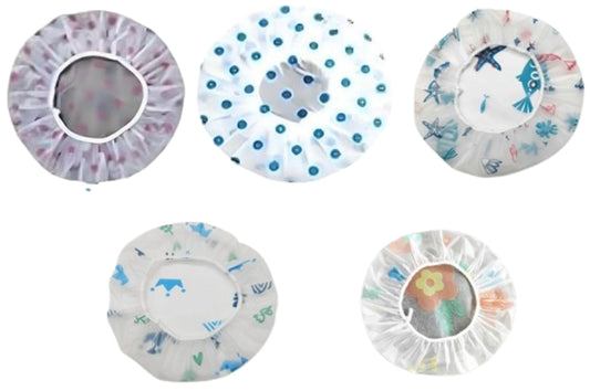 MOMISY Shower Cap Set of 6 for Women, Reusable Waterproof Elastic Eva Free-Size Bathroom Shower Caps - For Homes, Spas, Salons, Hair Treatment, Beauty Parlors (Multicolored and Multi-design)
