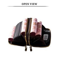 SYGA Women's Fashion Wallet, Double Zipper with Card Slots and Coin Pouch(Brown)