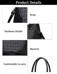 SYGA Women's Handbag Versatile Casual Crocodile Pattern Shoulder Bag(BLACK)