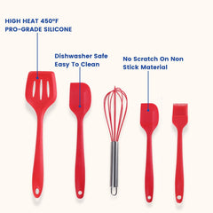 SYGA 5 Pieces Silicone Kitchen Utensils Spoon Set Cooking & Baking Tool Sets Non-Toxic Hygienic Safety Heat Resistant_Black