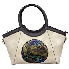 SYGA Women Artisan Embossed Elephant Handbag – Horizontal Square Vintage Tote for Daily Match