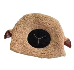 SYGA Women hat Beanie Winter Knit Wool Windproof Cute Lamb Animal with Ear Design hat for Autumn Winter (Above 15 Year) Light Khaki