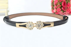 SYGA Women Leather Belt Thin Skinny Metal Buckle WaistBelt 22-36 Waist Belt(Bleck)
