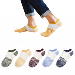 MOMISY Men's Premium Cotton Cushion Ankle length Socks, (Multicolor) Pack of 5 (Free Size) (5 Stripes)
