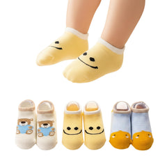 MOMISY Baby Socks, Anti Skid Non Slip Cotton Stretch, 3 Pairs, Toddler Boys Girls (IN, Age, 1 Year, 3 Years, SmileyBear)