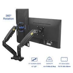 TECVITY - F160 17" to 30" Gas-Strut Dual Monitor Desk Mount Arm 17" - 30" up to 9 Kg per Arm