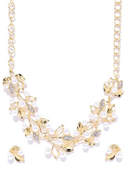 SYGA Pearl Earrings Necklace Bridal Jewelry Set for Party Wedding Festive for Women & Girls Accessories(Gold)