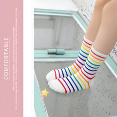 MOMISY 5 Pairs Girl Boys Tube Socks Toddlers Infant Solid Color Boat Spring and Autumn Socks Stretch Baby kids Sock (IN, Age, 3 Years, 5 Years, DarkRainbow)