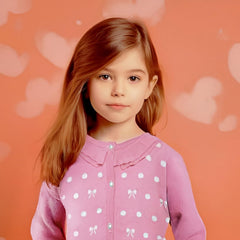 MOMISY Baby Girls Kids Children Infant Winter Sweater Jacket Front Button Open Cardigan-Polka Dots (2 to 3 Year, Light Pink)