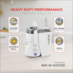 Sujata Powermatic Juicer|900 Watts Double Ball Bearing Motor|22000 RPM|Non-Stop 90 Mins Running|Centrifugal Juicer| (White)
