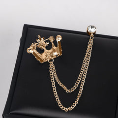 SYGA Men's & Women Suit Shirt Stud Lapel Pin Chain Tassel Brooch Pin with Crystal Chain(Golden Black Diamond)