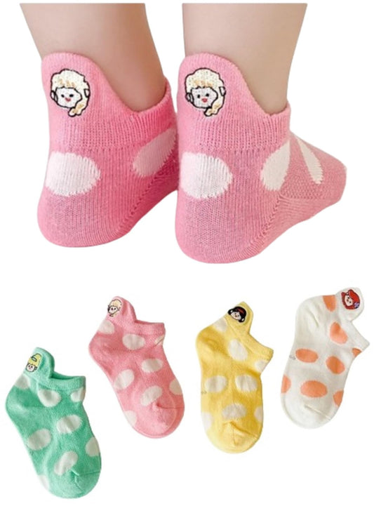 MOMISY 4 Pairs Girl Boys Tube Socks Toddlers Infant Solid Color Boat Spring and Autumn Socks Stretch Baby kids Sock (Polka Girl, 1-3Y)