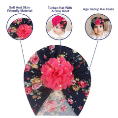 SYGA Baby Turban Hat, Toddler Beanie Cap Infant Hat 6 Month-4 Years Cotton Floral Baby Cap Headwear Unisex With Big Flower Soft Cute Hat, Pink & Blue Floral