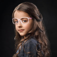 SYGA Children's Anti-Blue Light Glasses Round Full Frame Lightweight Glasses Suitable For Age 4-12Years old(Transparent purple frame purple legs)